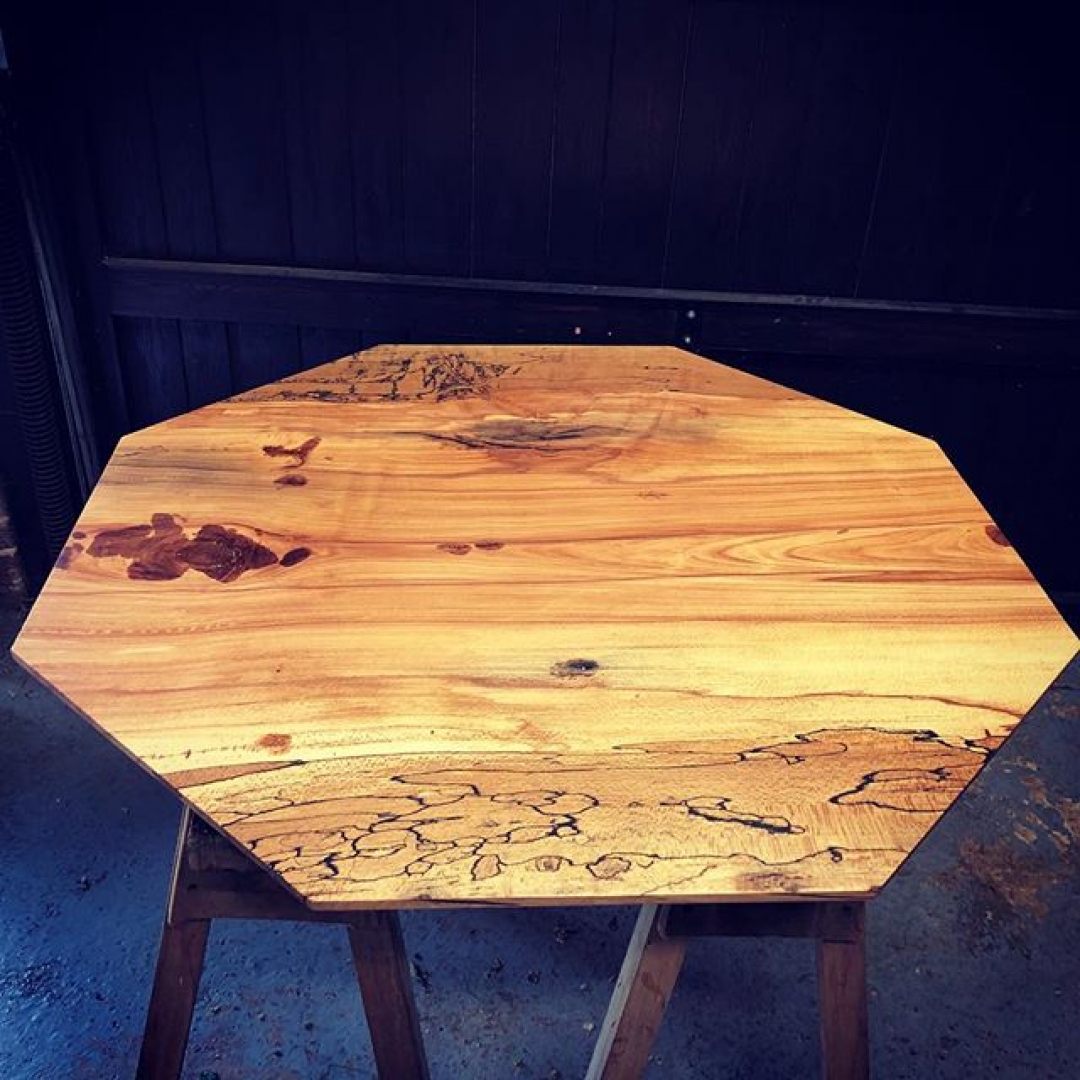 Octagon table for a big U.K. TV show all done it Spalted Beech milled with my @granberginternational chainsawmill #granberg #madewithgranberg #alaskanmill #granbergambassador #sawmillbusiness